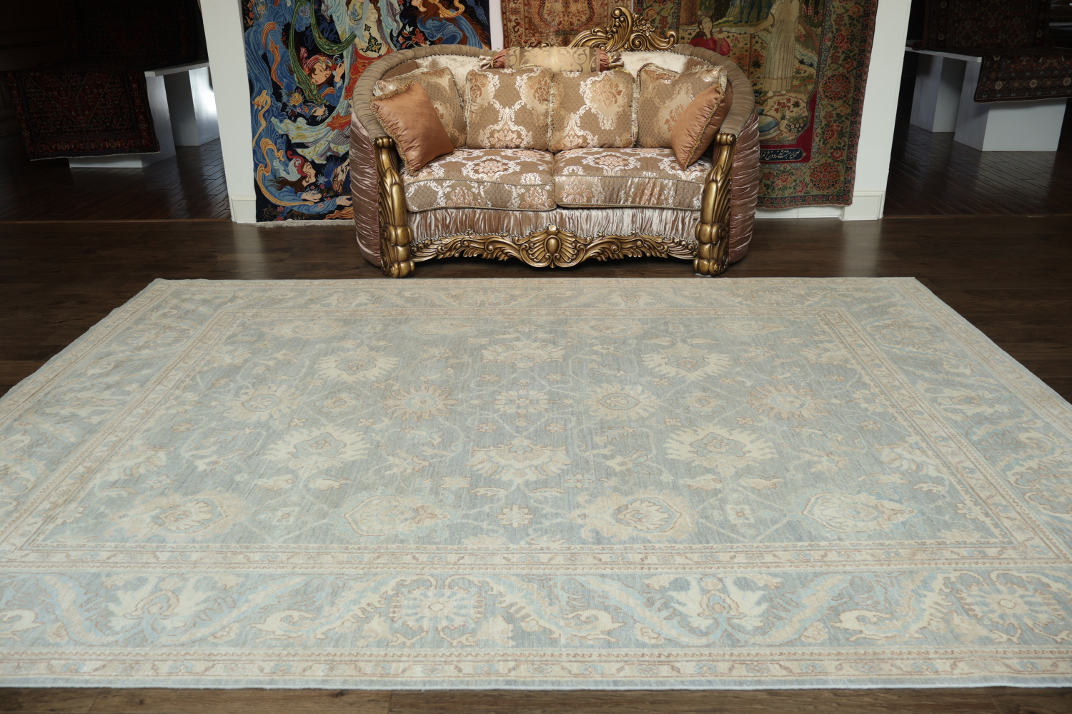 Vegetable Dye Gray Oushak Turkish Area Rug 9x12