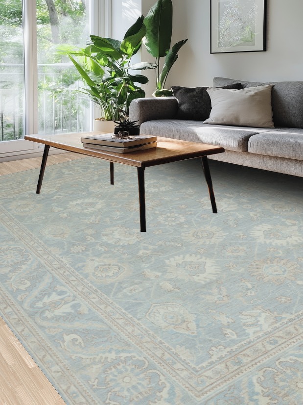 Vegetable Dye Gray Oushak Turkish Area Rug 9x12