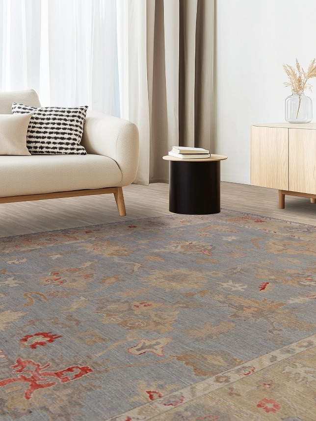 Vegetable Dye Blue Oushak Turkish Area Rug 8x10