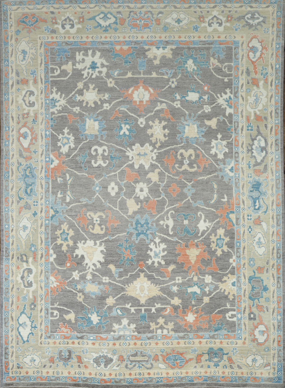 Vegetable Dye Floral Oushak Turkish Area Rug 9x12