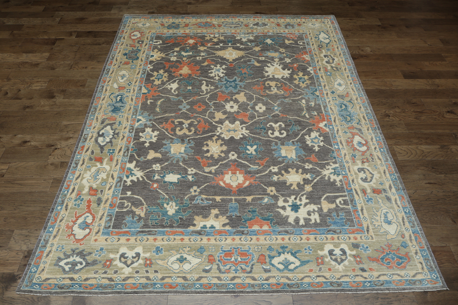 Vegetable Dye Floral Oushak Turkish Area Rug 9x12