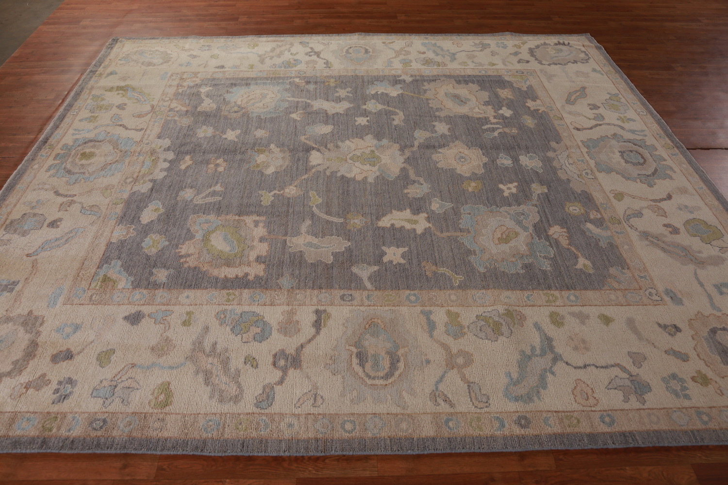 Vegetable Dye Gray Oushak Turkish Area Rug 8x9