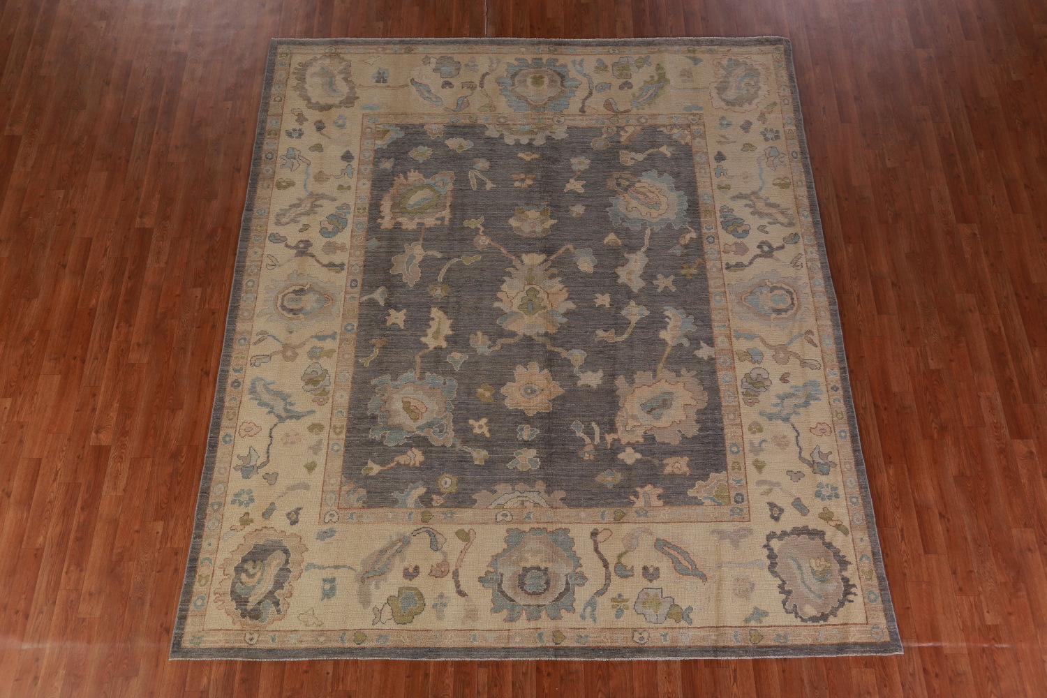 Vegetable Dye Gray Oushak Turkish Area Rug 8x9