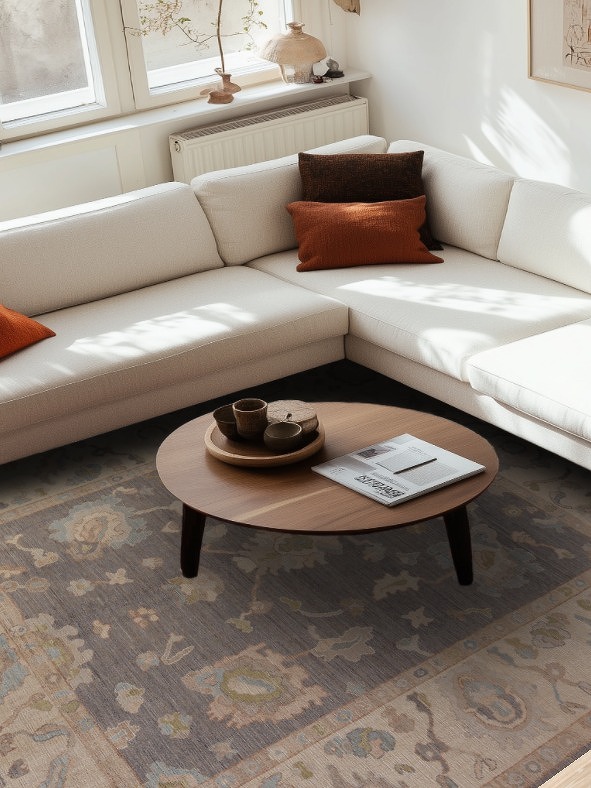 Vegetable Dye Gray Oushak Turkish Area Rug 8x9