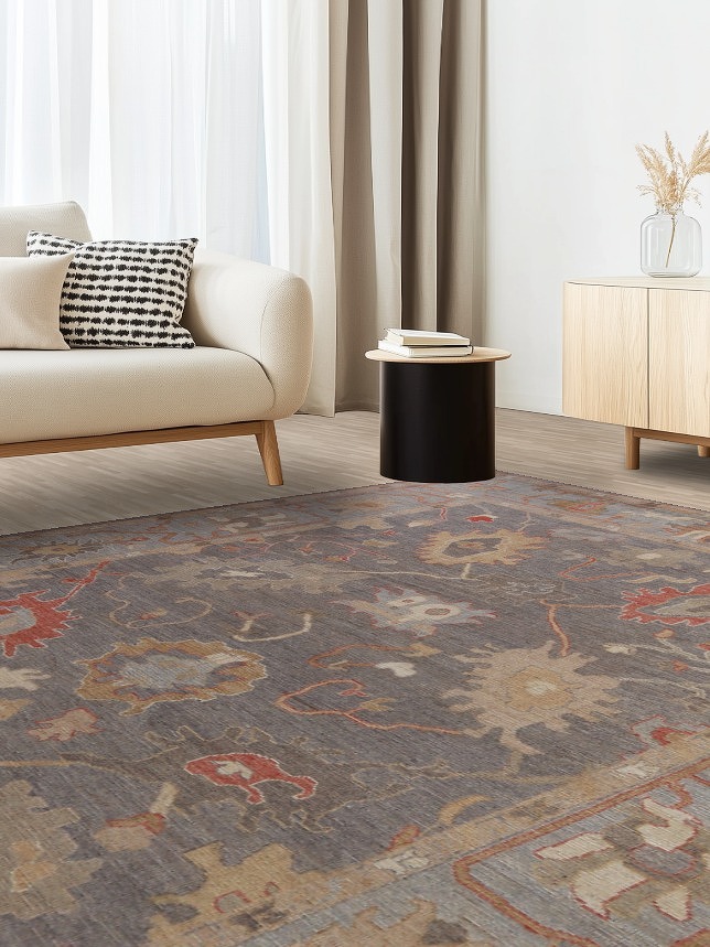 Vegetable Dye Gray Oushak Turkish Area Rug 8x10