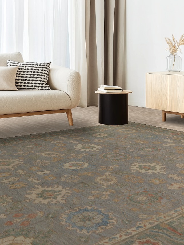 Vegetable Dye Gray Oushak Turkish Area Rug 8x10
