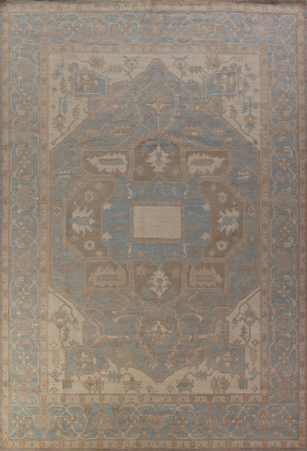 Vegetable Dye Blue Oushak Turkish Large Rug 10x14