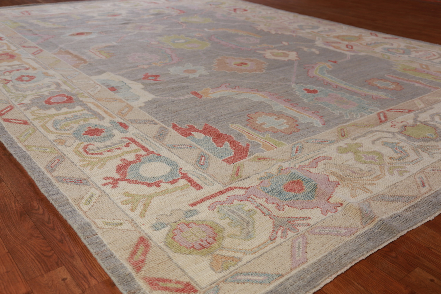 Vegetable Dye Gray Oushak Turkish Area Rug 9x12
