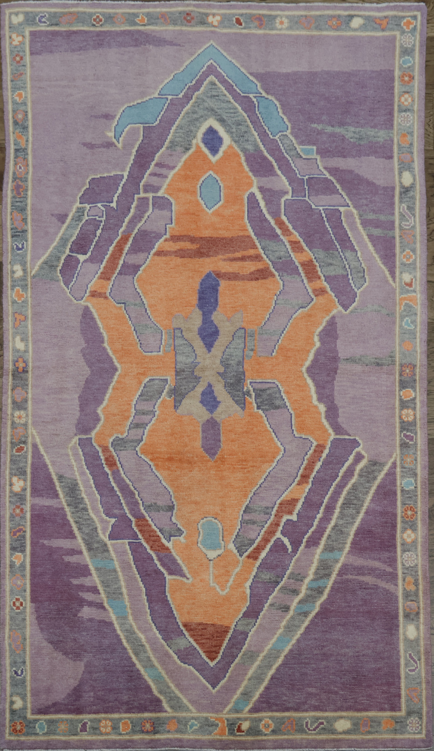 Vegetable Dye Purple Oushak Turkish Rug 4x7