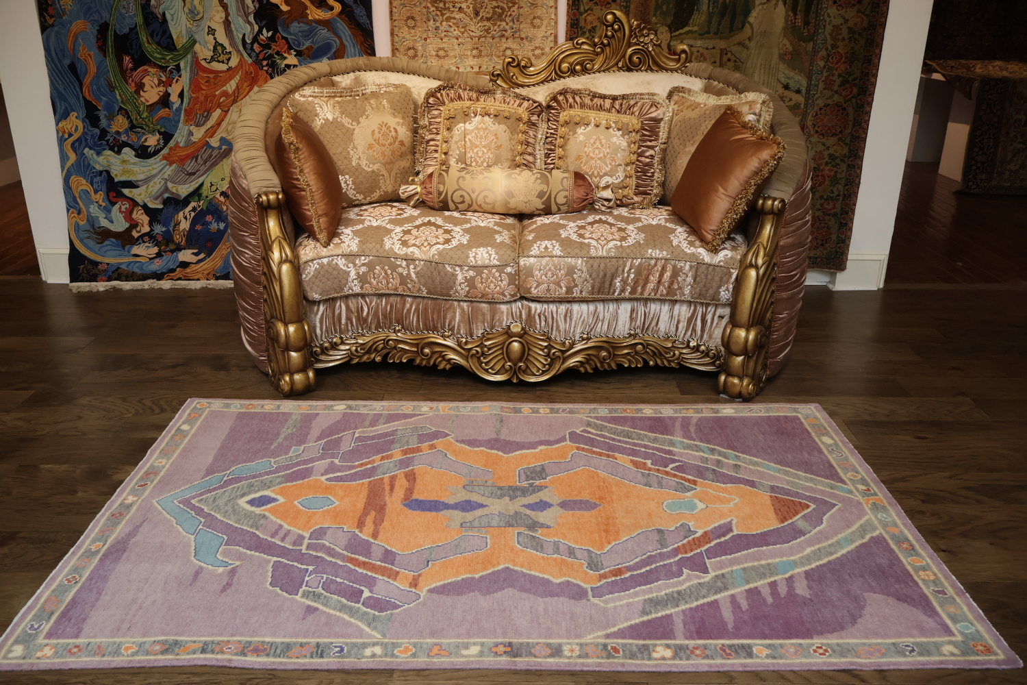 Vegetable Dye Purple Oushak Turkish Rug 4x7