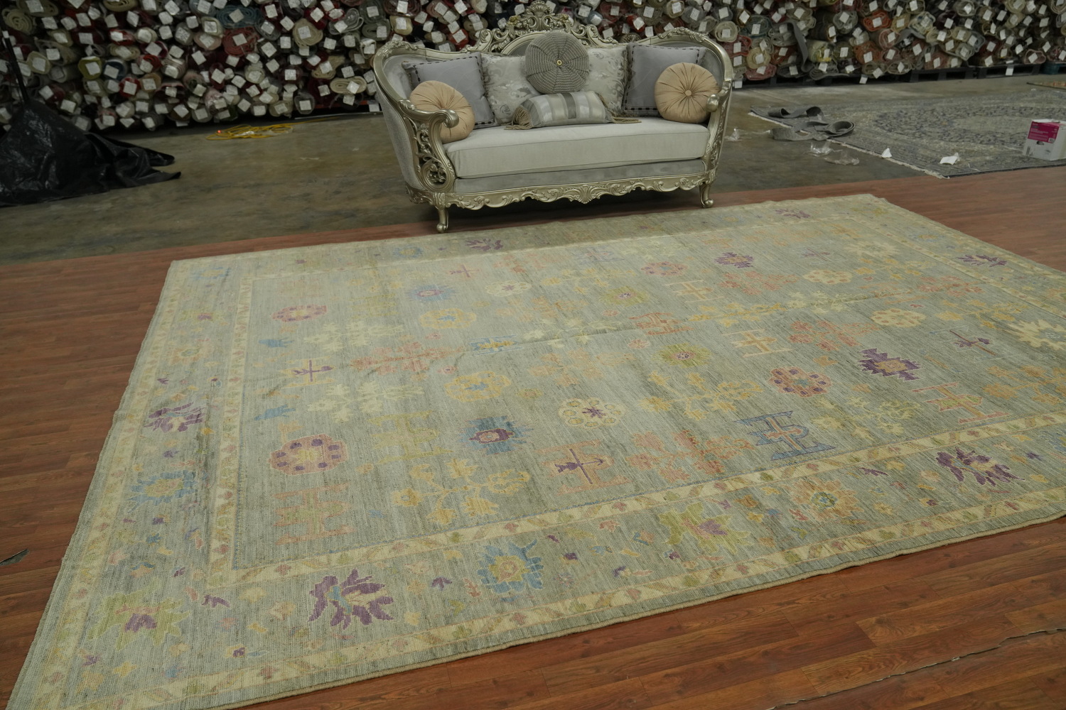 Vegetable Dye Floral Oushak Turkish Large Rug 10x14