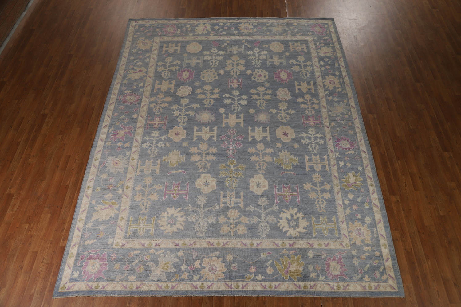 Vegetable Dye Blue Oushak Turkish Area Rug 9x12