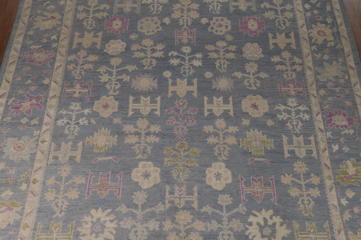Vegetable Dye Blue Oushak Turkish Area Rug 9x12