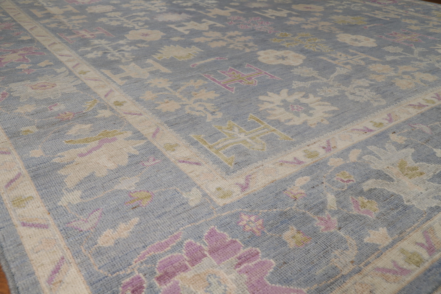 Vegetable Dye Blue Oushak Turkish Area Rug 9x12