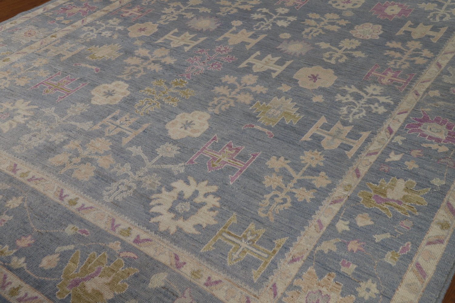 Vegetable Dye Blue Oushak Turkish Area Rug 9x12