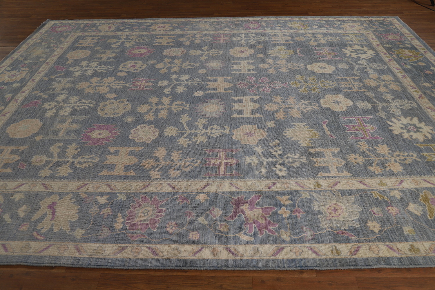 Vegetable Dye Blue Oushak Turkish Area Rug 9x12