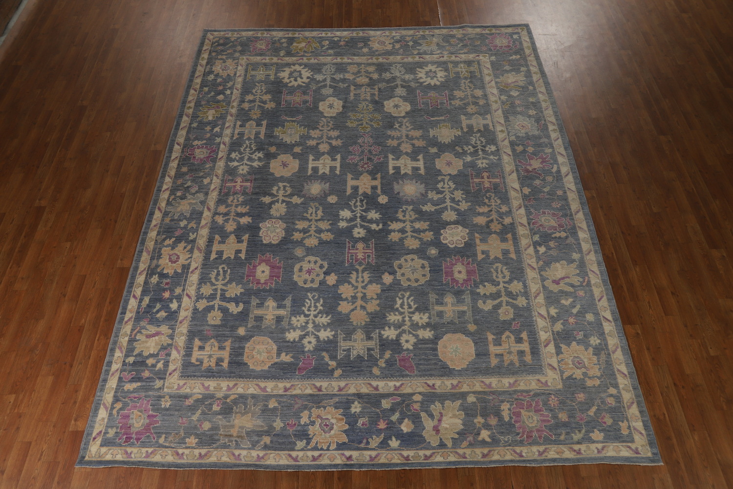 Vegetable Dye Blue Oushak Turkish Area Rug 9x12