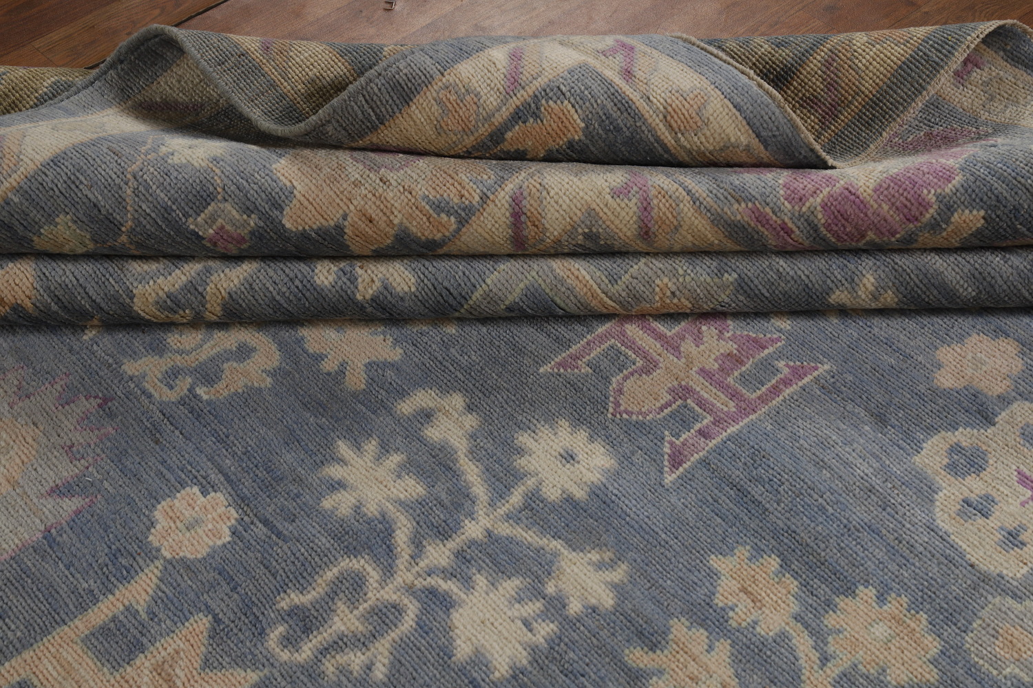 Vegetable Dye Blue Oushak Turkish Area Rug 9x12