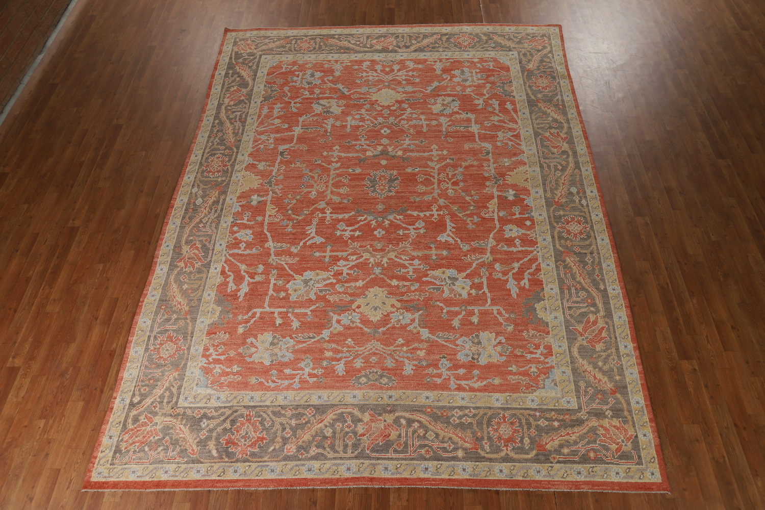 Vegetable Dye Orange Oushak Turkish Area Rug 9x13