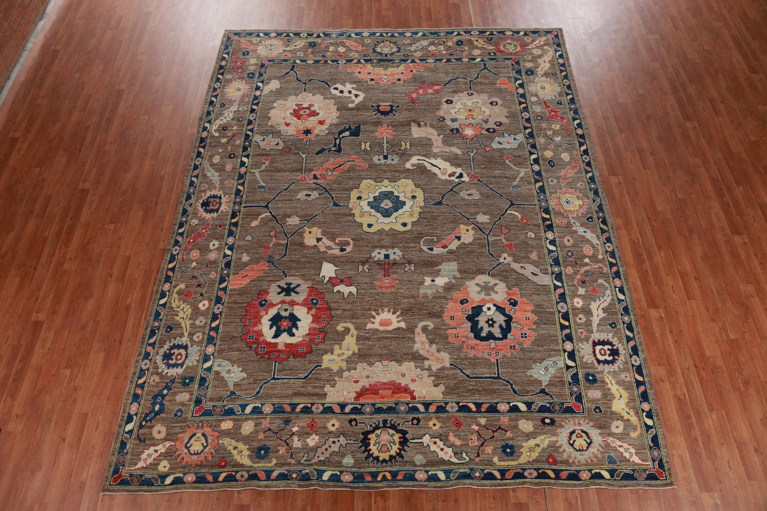 Vegetable Dye Brown Oushak Turkish Area Rug 9x12