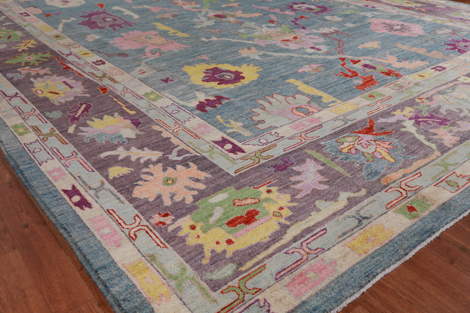 Vegetable Dye Blue Oushak Turkish Large Rug 10x14