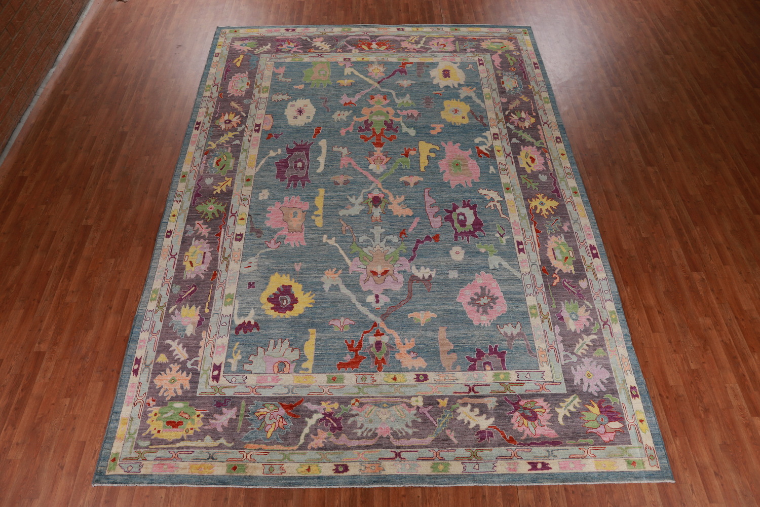Vegetable Dye Blue Oushak Turkish Large Rug 10x14