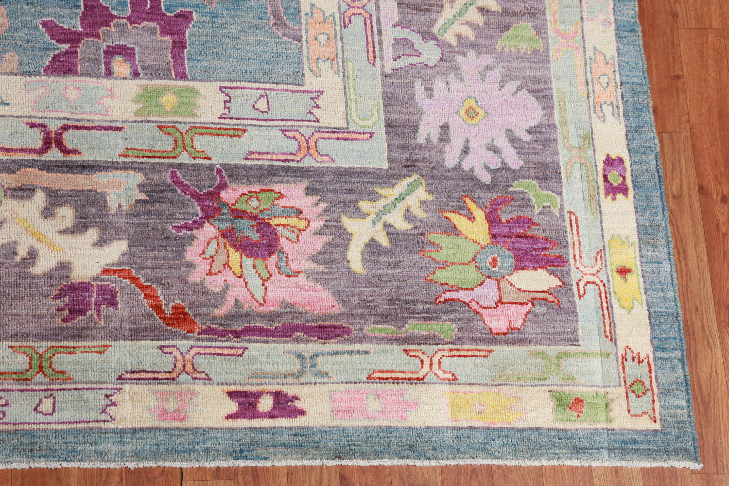 Vegetable Dye Blue Oushak Turkish Large Rug 10x14
