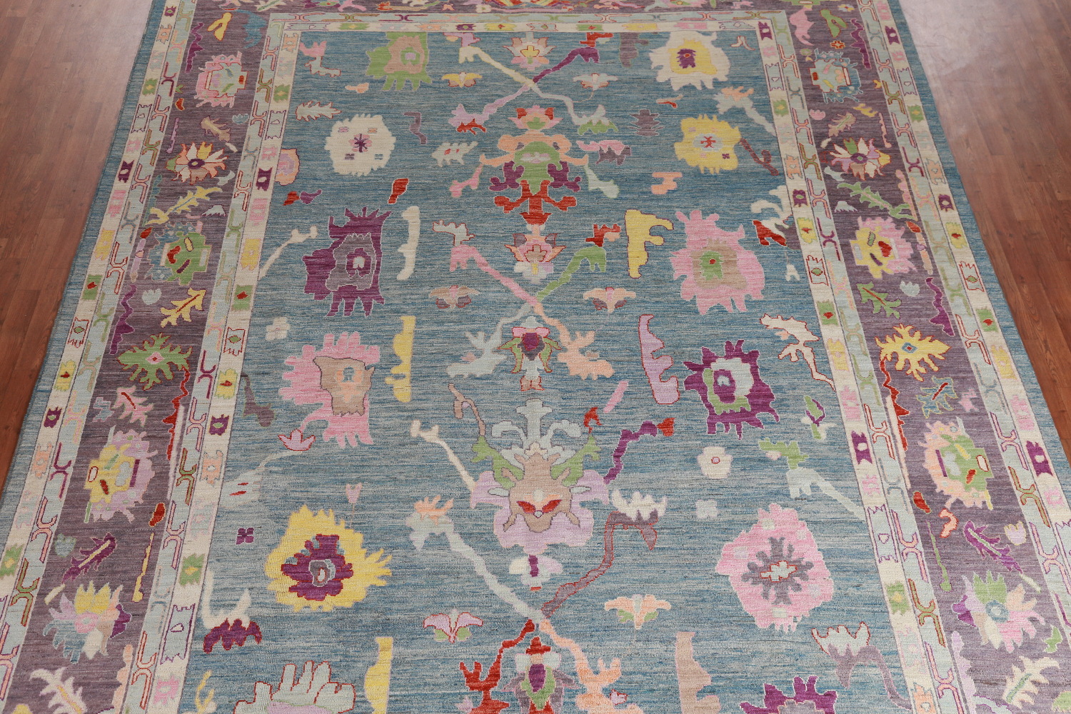 Vegetable Dye Blue Oushak Turkish Large Rug 10x14