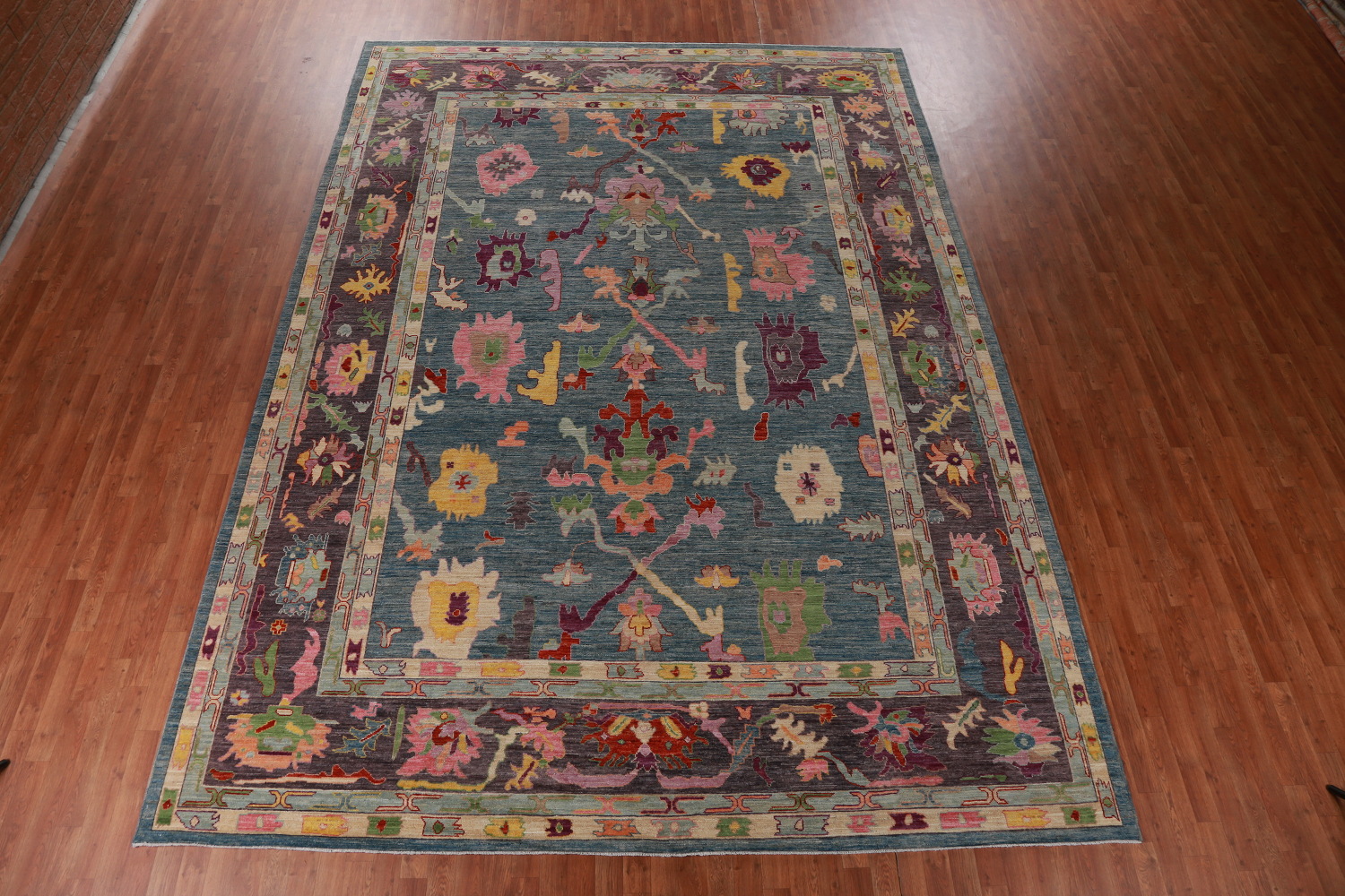 Vegetable Dye Blue Oushak Turkish Large Rug 10x14
