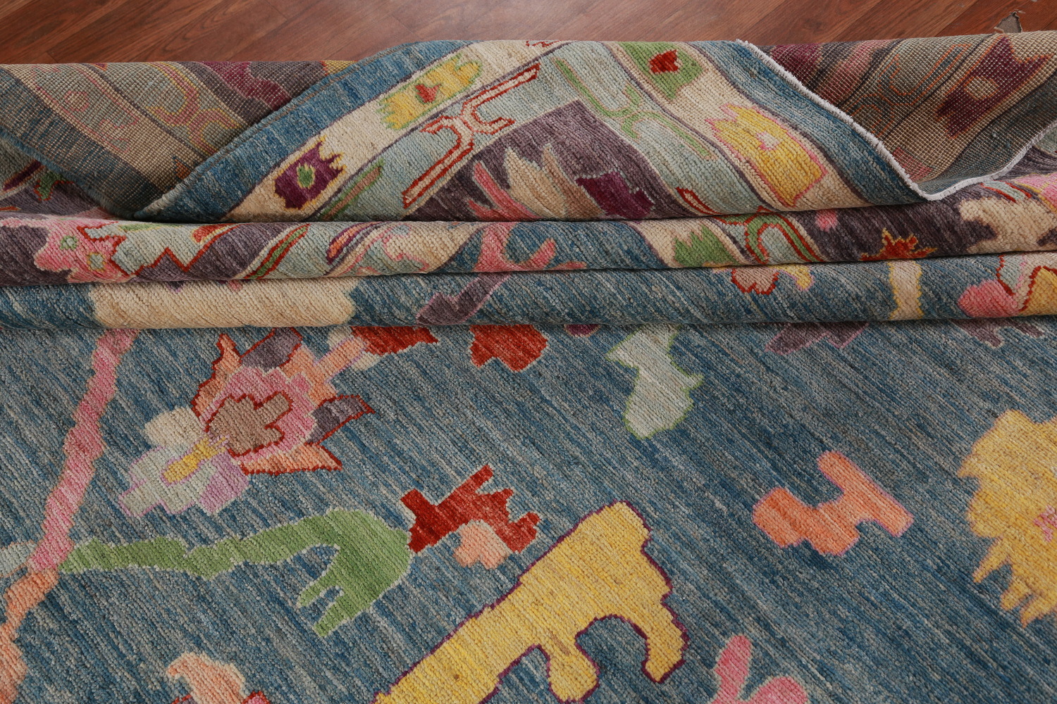 Vegetable Dye Blue Oushak Turkish Large Rug 10x14