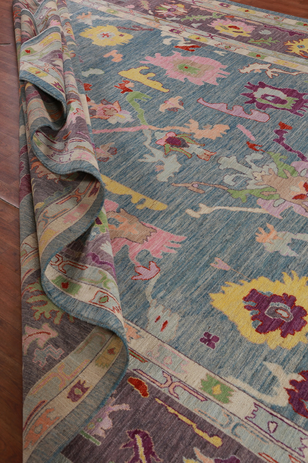 Vegetable Dye Blue Oushak Turkish Large Rug 10x14
