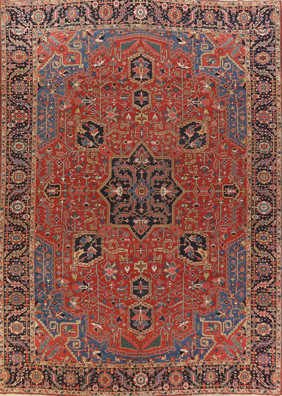 Pre-1900 Vegetable Dye Heriz Serapi Persian Large Rug 11x14