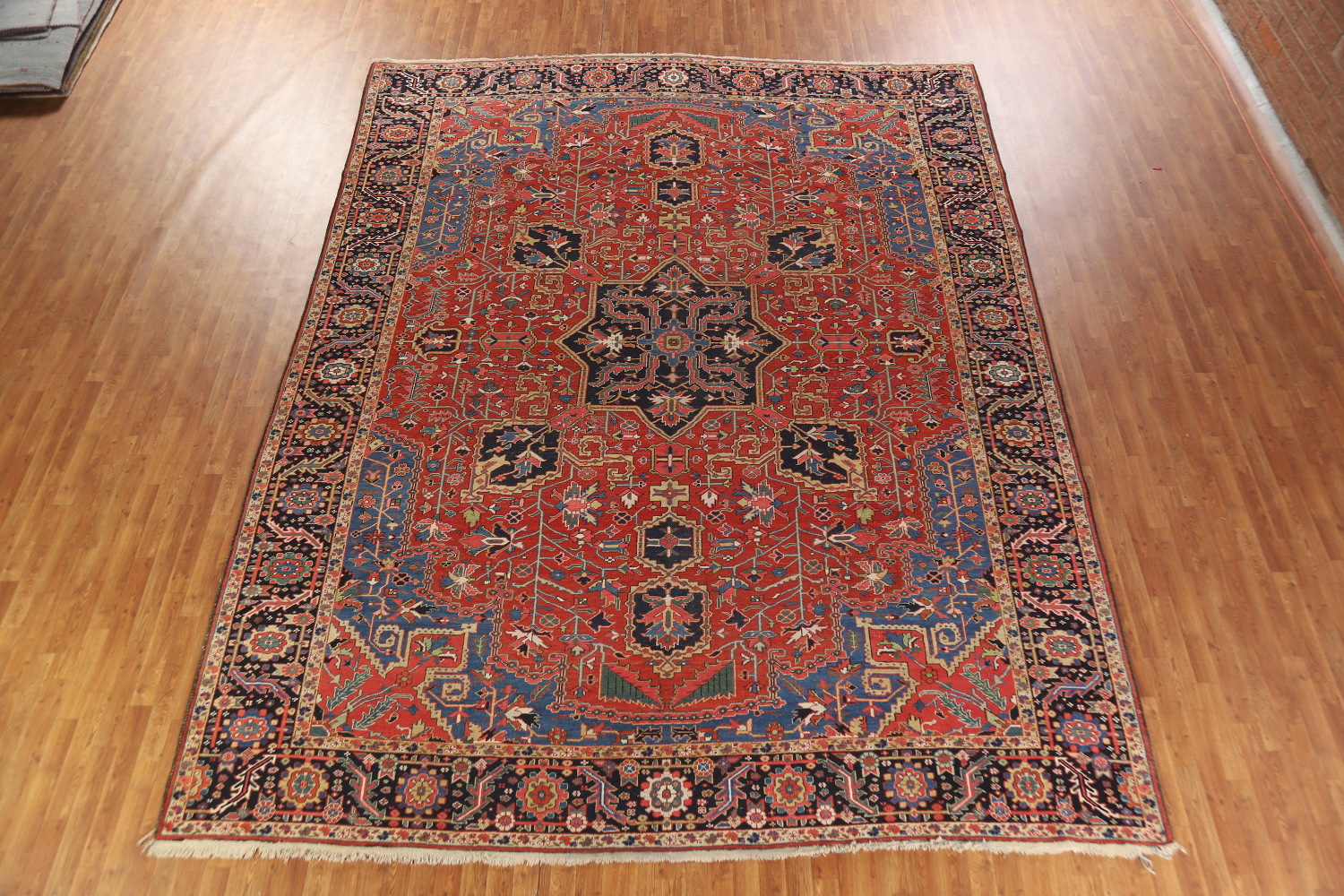 Pre-1900 Vegetable Dye Heriz Serapi Persian Large Rug 11x14