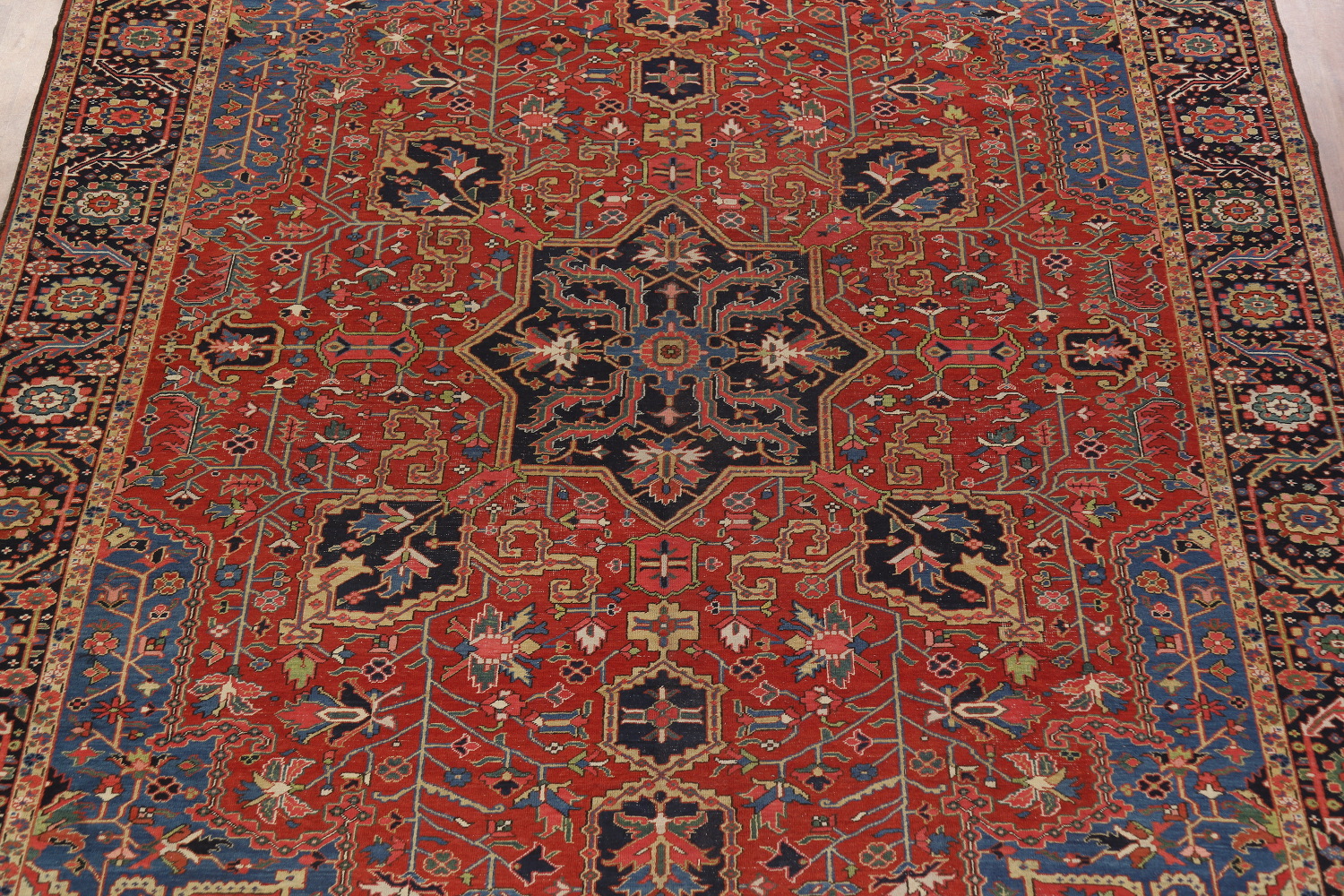 Pre-1900 Vegetable Dye Heriz Serapi Persian Large Rug 11x14