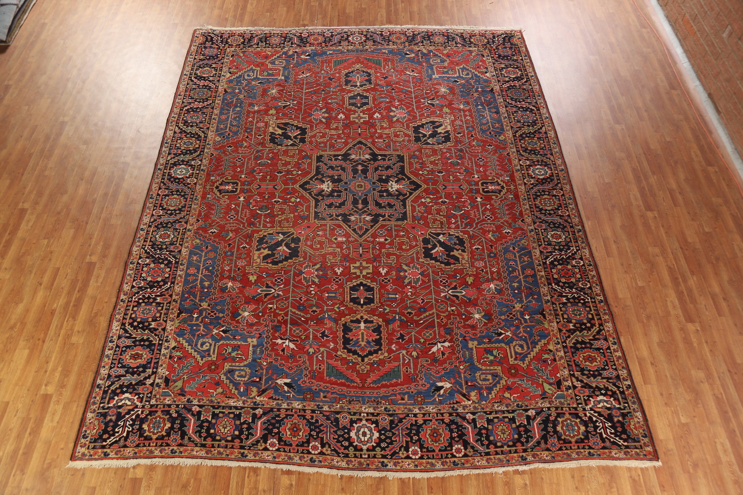 Pre-1900 Vegetable Dye Heriz Serapi Persian Large Rug 11x14