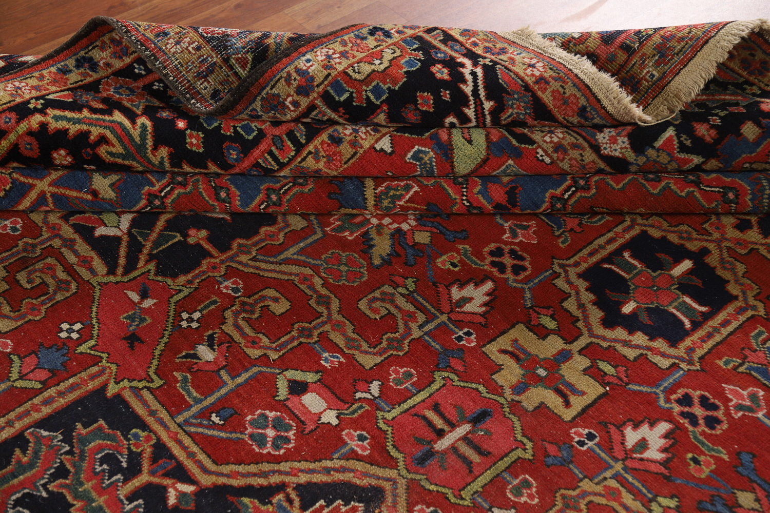 Pre-1900 Vegetable Dye Heriz Serapi Persian Large Rug 11x14