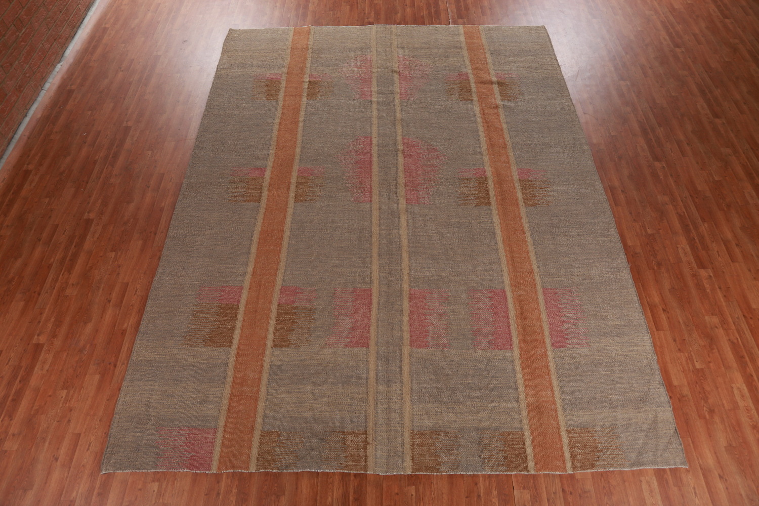 Contemporary Brown Jute Kilim Vegetable Dye Large Rug 10x14