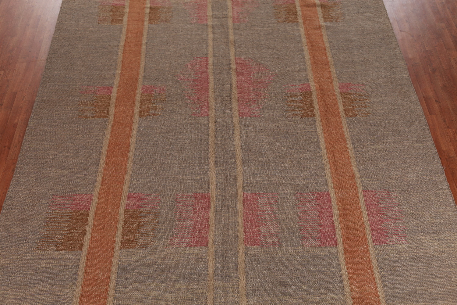 Contemporary Brown Jute Kilim Vegetable Dye Large Rug 10x14