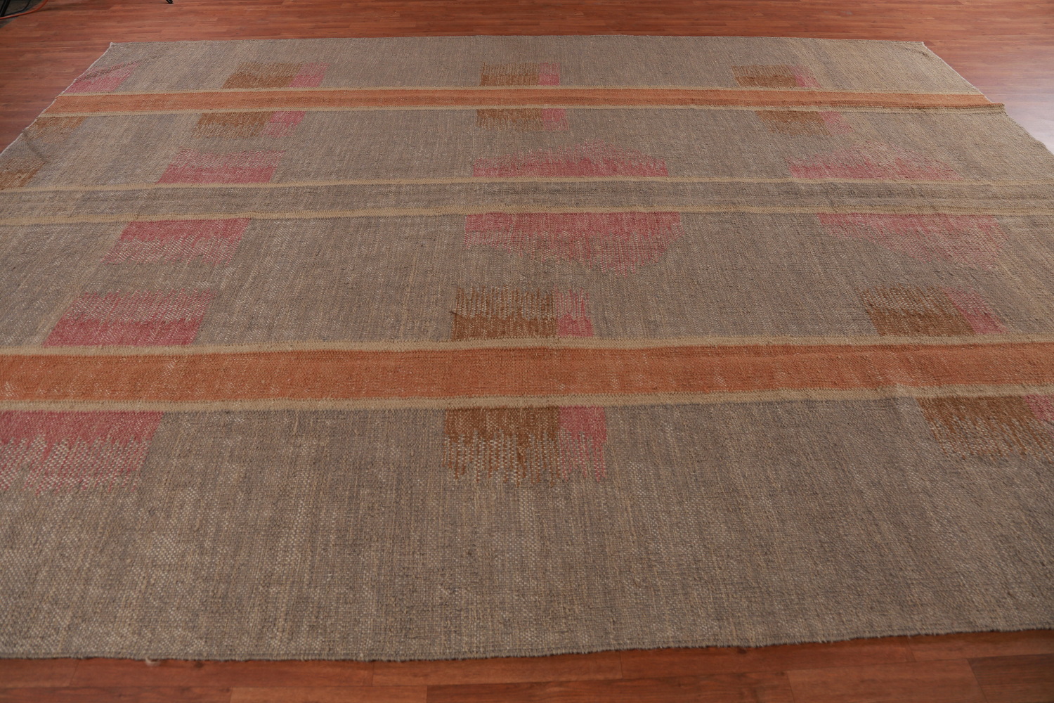 Contemporary Brown Jute Kilim Vegetable Dye Large Rug 10x14