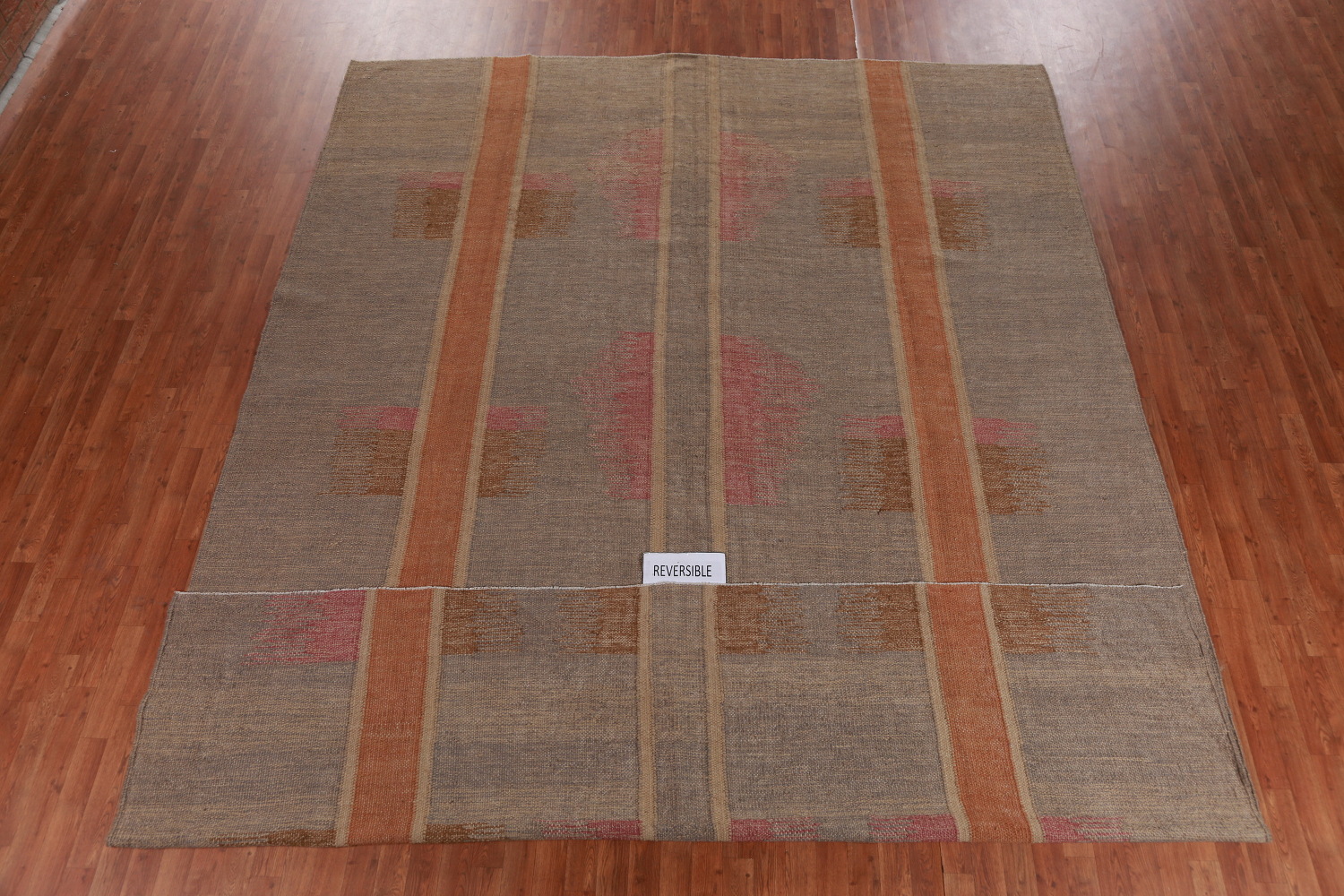 Contemporary Brown Jute Kilim Vegetable Dye Large Rug 10x14