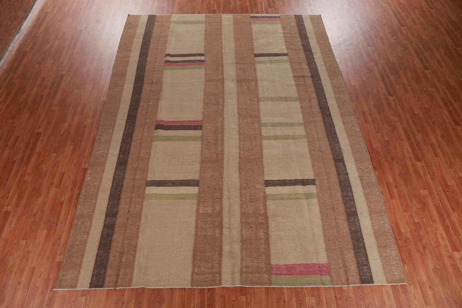 Earth Tone Brown Jute Kilim Turkish Area Rug 10x13