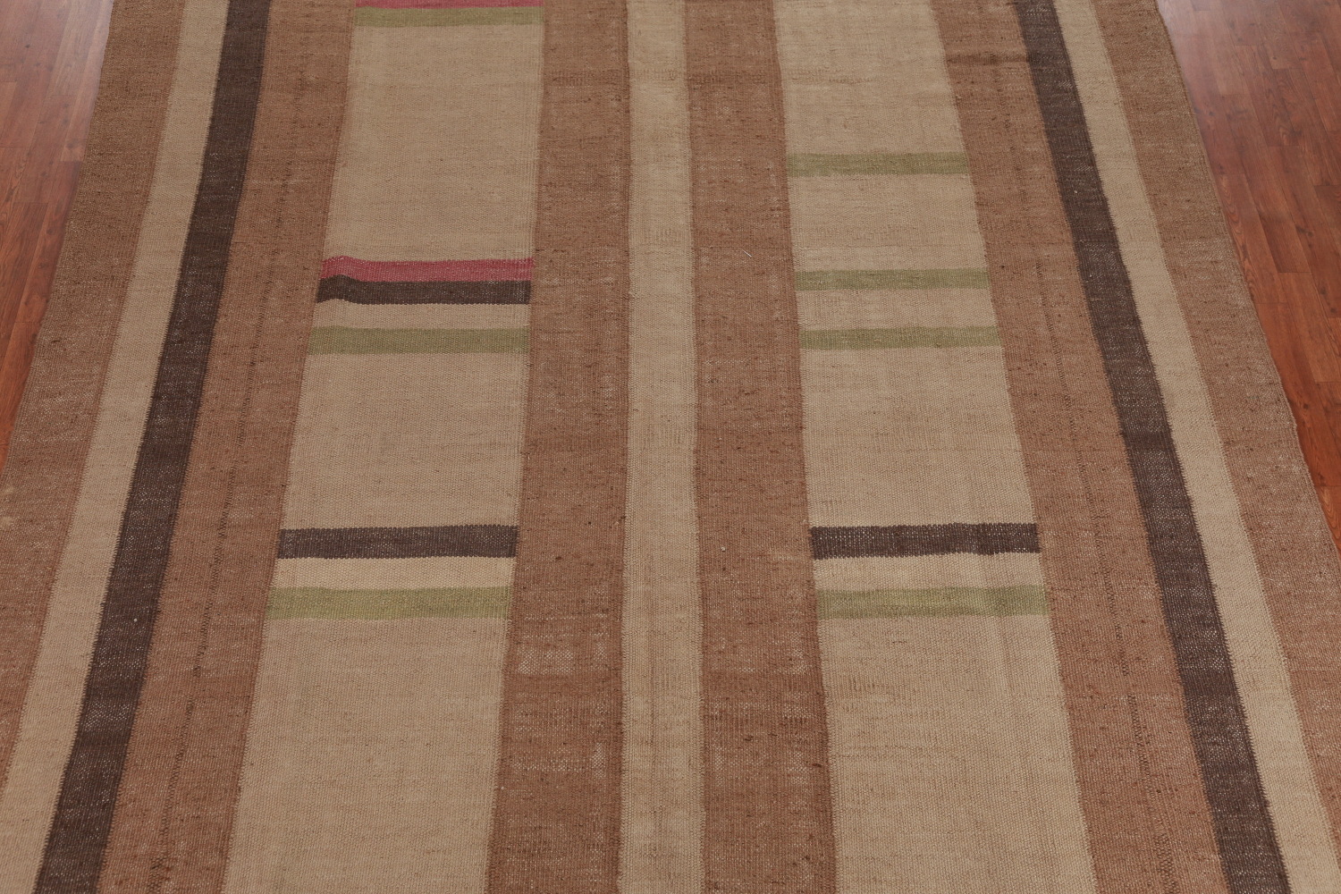 Earth Tone Brown Jute Kilim Turkish Area Rug 10x13