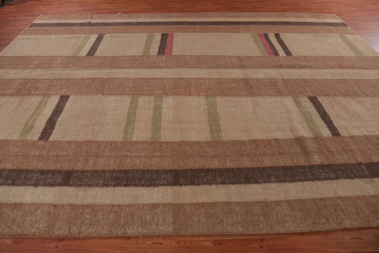 Earth Tone Brown Jute Kilim Turkish Area Rug 10x13