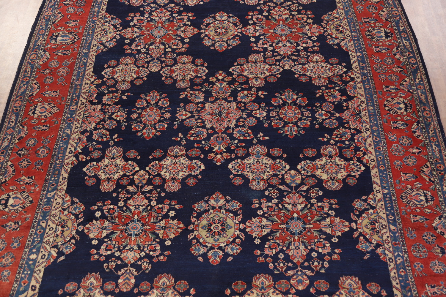 Antique Vegetable Dye Sarouk Mohajeran Persian Large Rug 11x19