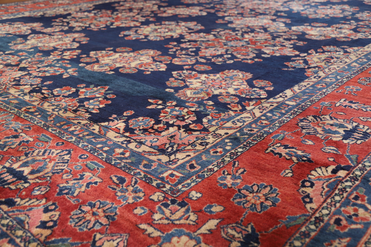 Antique Vegetable Dye Sarouk Mohajeran Persian Large Rug 11x19