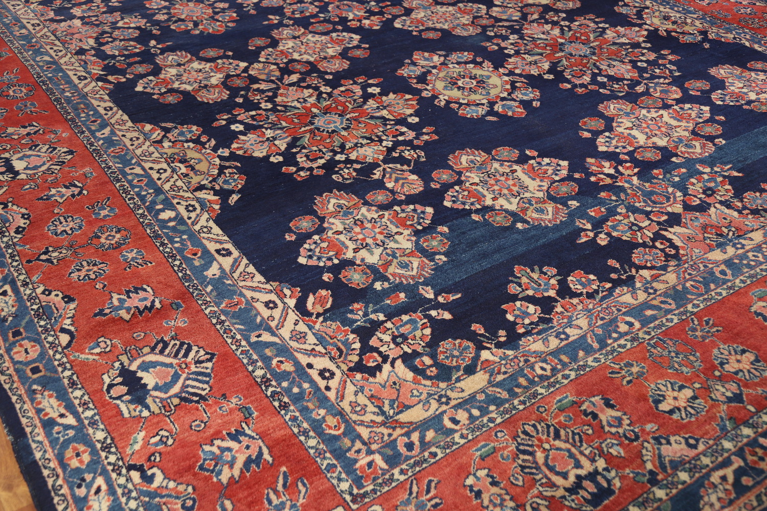 Antique Vegetable Dye Sarouk Mohajeran Persian Large Rug 11x19