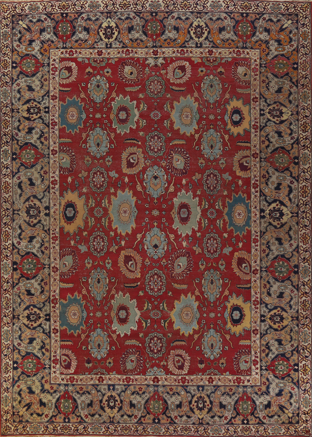 Pre-1900 Vegetable Dye Tabriz Persian Large Rug 10x14