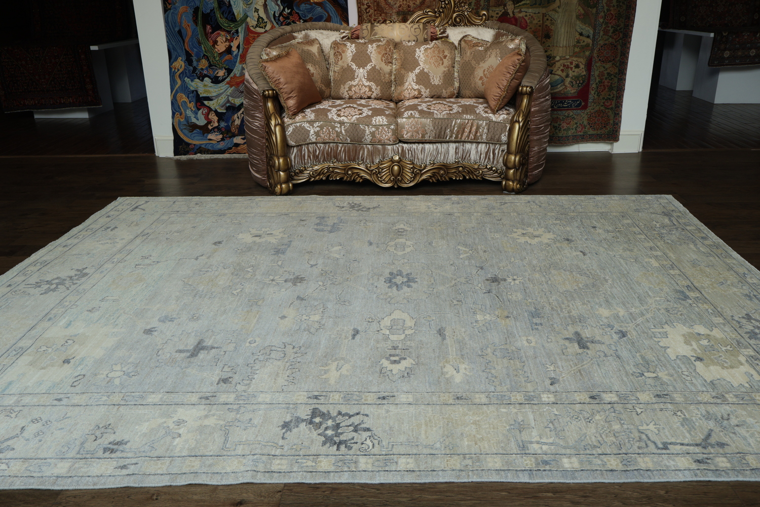 Vegetable Dye Gray Oushak Turkish Area Rug 9x12
