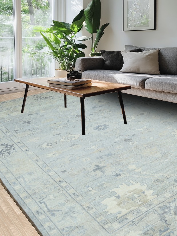 Vegetable Dye Gray Oushak Turkish Area Rug 9x12