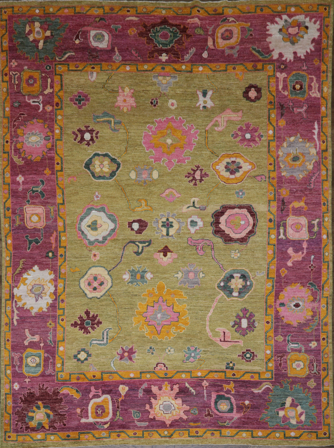Vegetable Dye Floral Oushak Turkish Area Rug 9x12